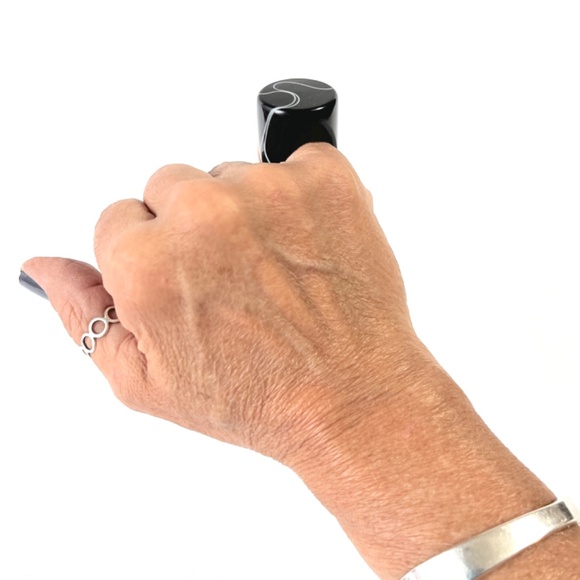 Vintage Size 6.25 Lucite Ring Chunky Flat Top Dome Black Swirl Unisex Geometric - Picture 3 of 13